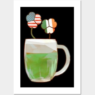 American and Irish flag clovers in a green beer Posters and Art